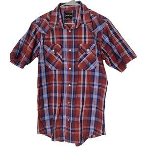Vintage‎ High Noon Mens Small Western Shirt Plaid Short Sleeve Pearl Snap Cowboy